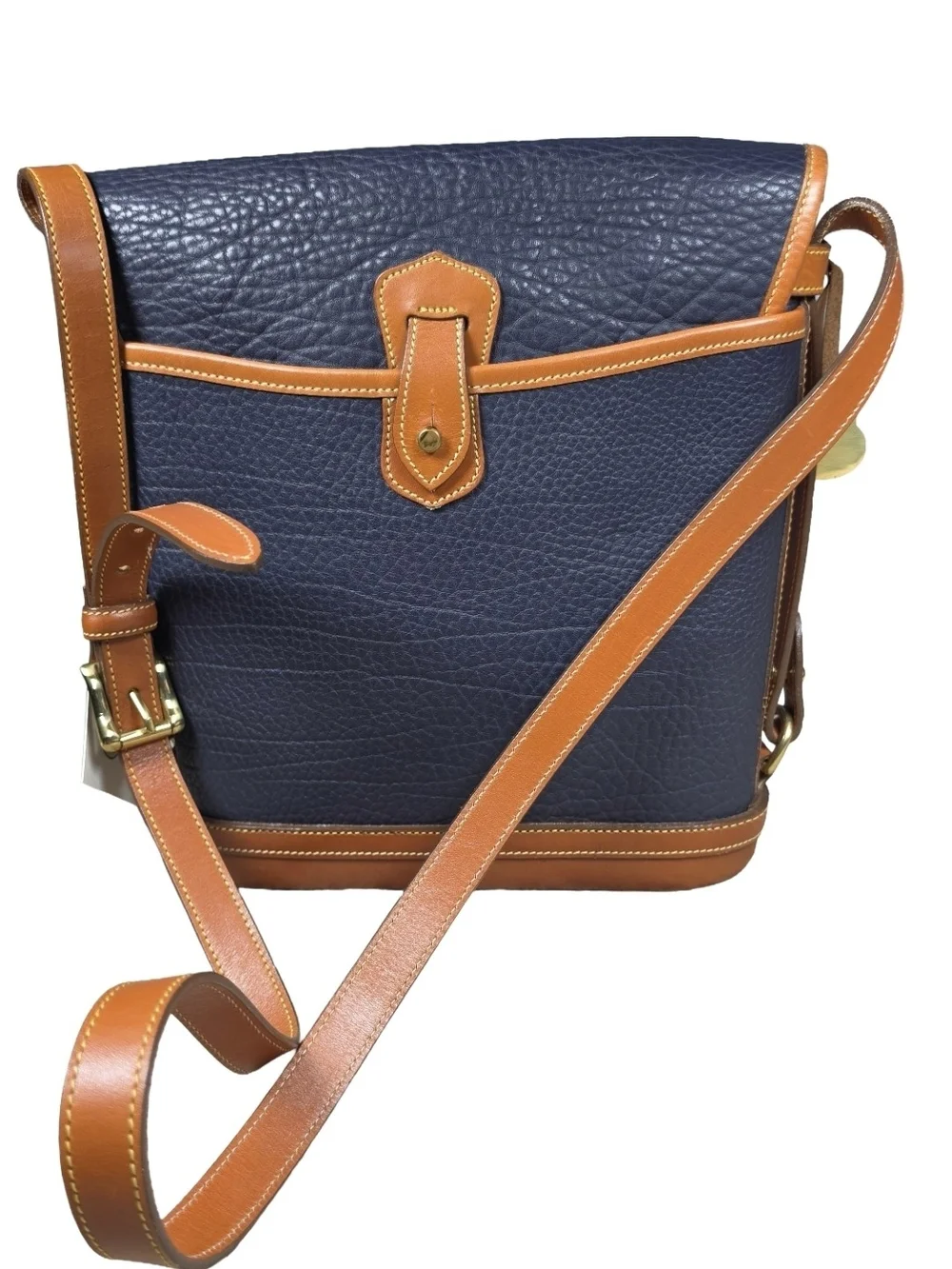 NWT Vintage Dooney & Bourke Cavalry Spectator Bag Navy Blue Tan AWL Crossbody